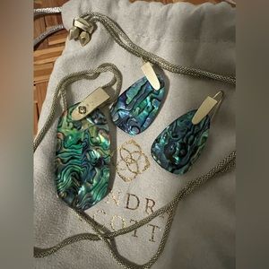Kendra Scott Marty Drop Earrings & Adjustable Necklace Abalone Shell Silver Tone